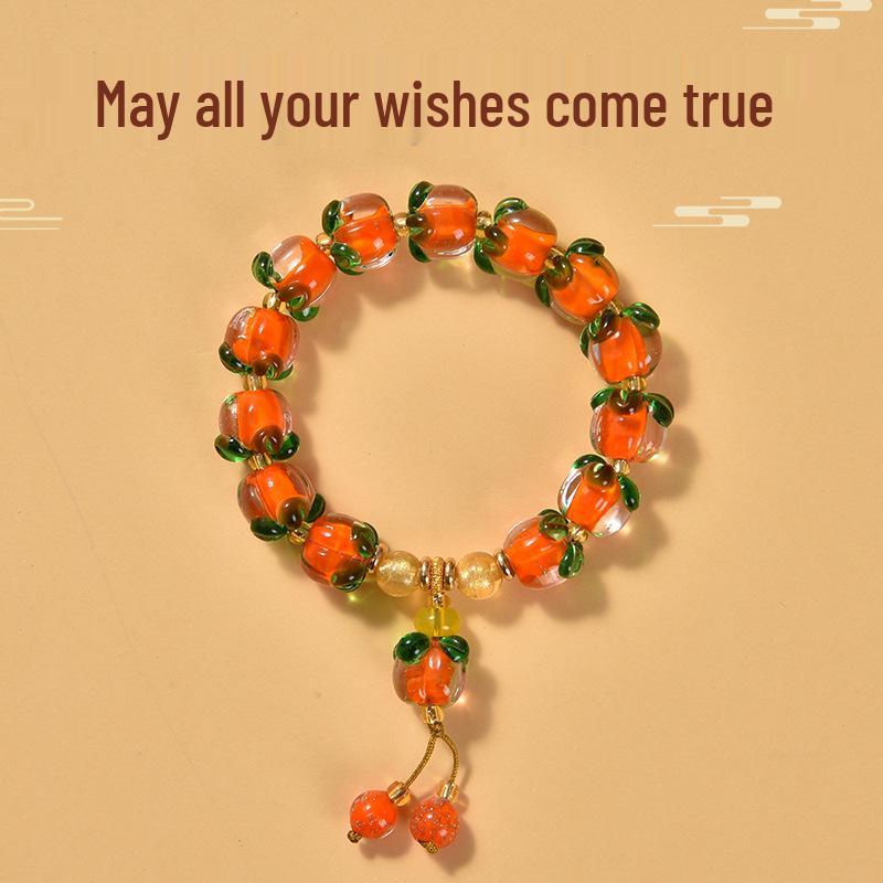 Persimmon Ruyi Glass Bead Bracelet: Women's Handmade Good Luck Jewelry, Popular Tourist Souvenir