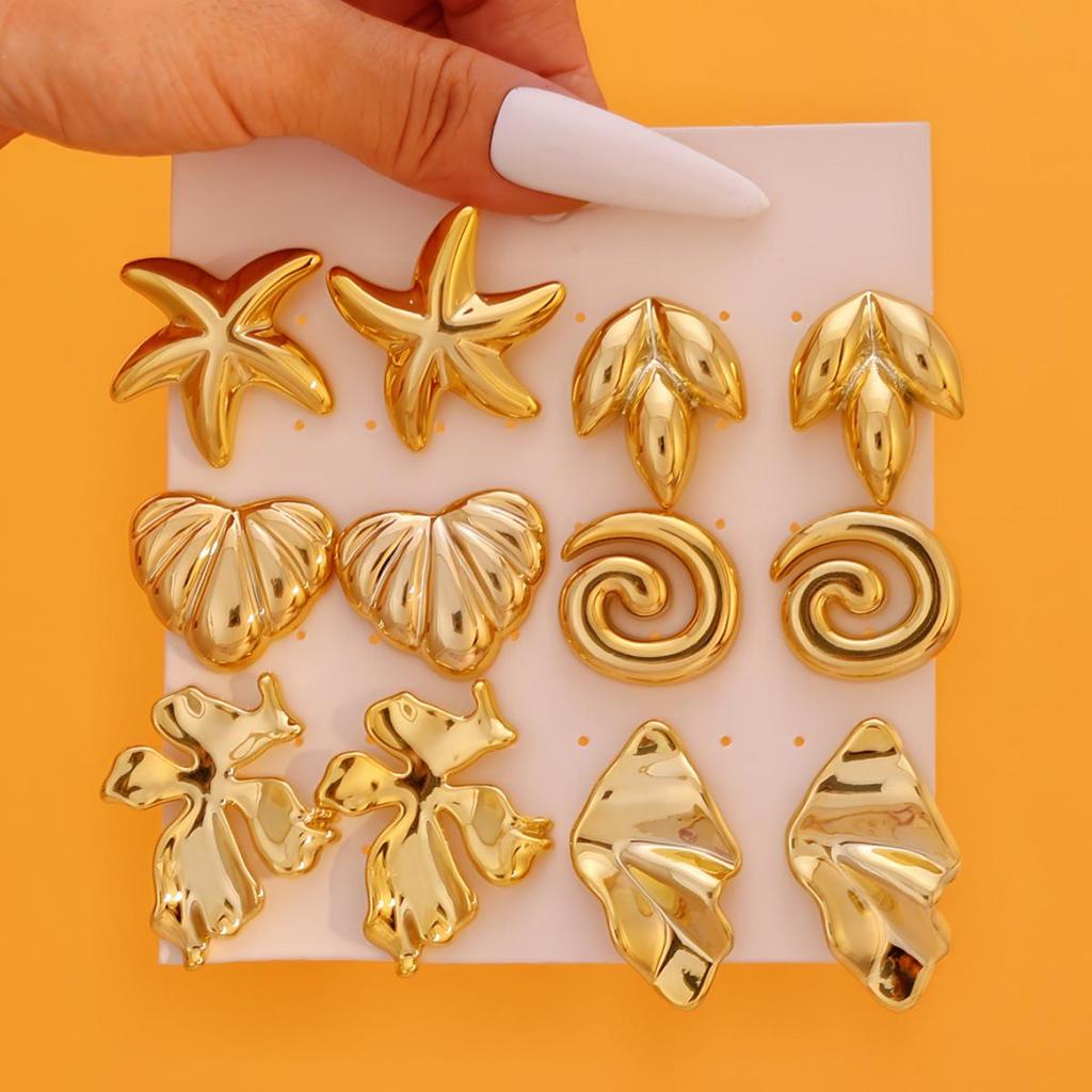 Women's Geometric Gold Teardrop and Twist Earring Set (3-9 Pairs)