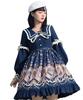 Milky Time Classic Lolita Dress, Long Sleeves, Cat Design, Sailor Collar, Navy, Cosplay Costume, Women's, Medium (Navy, M)