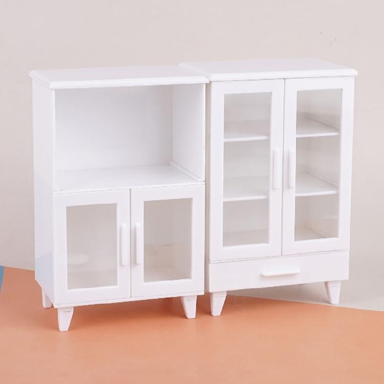 White Mini Cabinets 1/12 Scale Dollhouses Furniture Modern Kitchen Storage Shelves For Miniature Displays