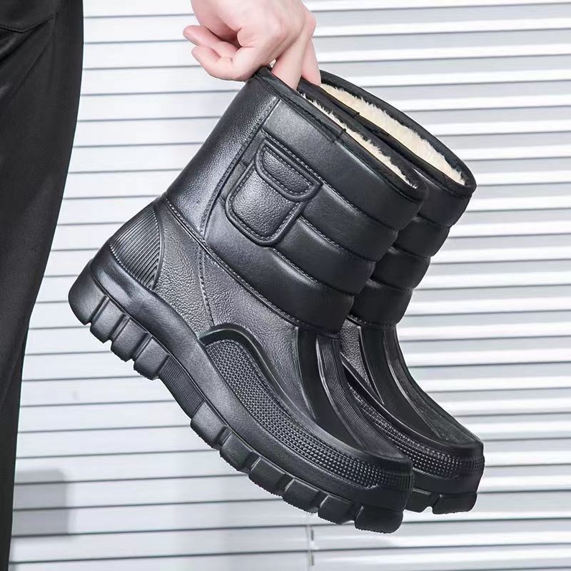 Verdickte Schneestiefel, Wasserdichte Fischerstiefel, Gummistiefel, Rutschfeste Warme Baumwollstiefel für Herren, Anti-Winter-Fischerei- und Samt-Baumwollschuhe
