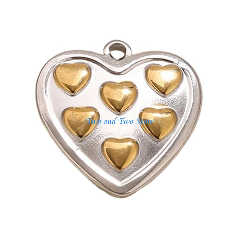 HX6F Delicate Double Tone Heart And Charm Lightweight 3g Stainless Steel Necklace Pendant