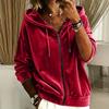 Women's Casual Color Drawstring Zip-Up Hoodie Loose Fit Long Sleeve Sweatshirt