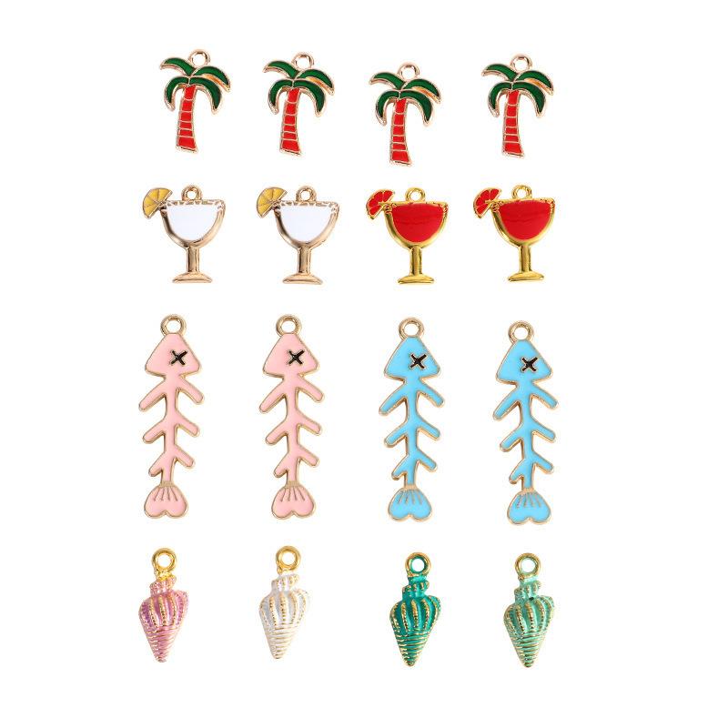 Alloy Pendant Accessories Starfish Sea Shell Gold Necklace Platinum Plated Cartoon Printing Electroplated Handmade Red Wine Rings