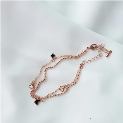 Simple Ball Chain Daily Silver Pink Gold Butterfly Double-Line Bracelet