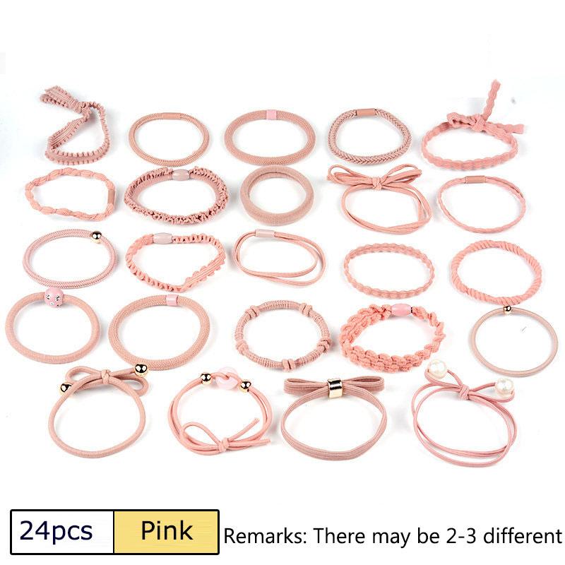 

24 шт. Жемчужная отделка Высокоэластичная резинка для волос Головной убор Резинка для женщин Инструменты для укладки Аксессуары pink