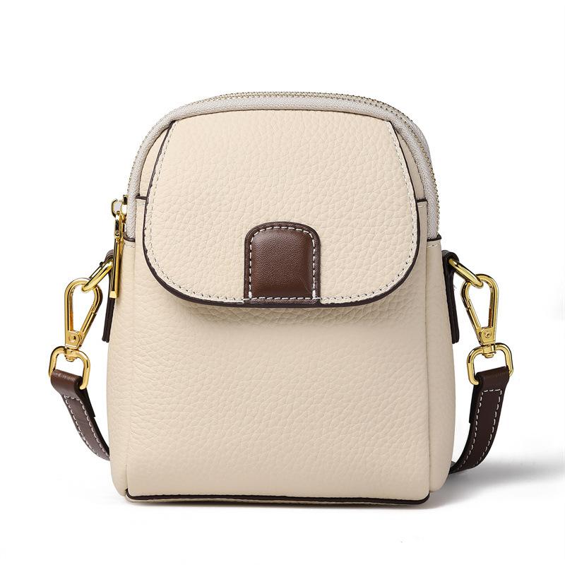 Head Layer Cowhide Women's Bag, Mobile Phone Bag, Women's Genuine Leather Crossbody Bag, Fashionable Multi Compartment Shoulder Bag