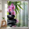Pink Orchid And Zen Stones Shower Curtain Waterproof Easy To Clean Privacy Protection Print Spa Design Peaceful Nature 12Hooks