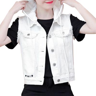 Casual effen mouwloos cropped denimjack voor dames