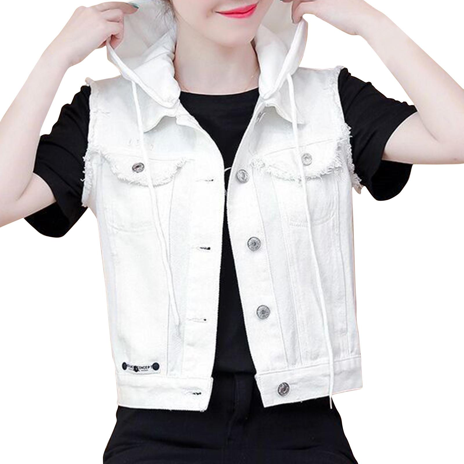 

Женская повседневная однотонная укороченная джинсовая куртка без рукавов XXXL белый