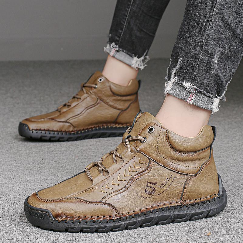 Men's casual shoes genuine leather fashion, spring and autumn breathable senior leather shoes, high-top handcrafted casual shoes