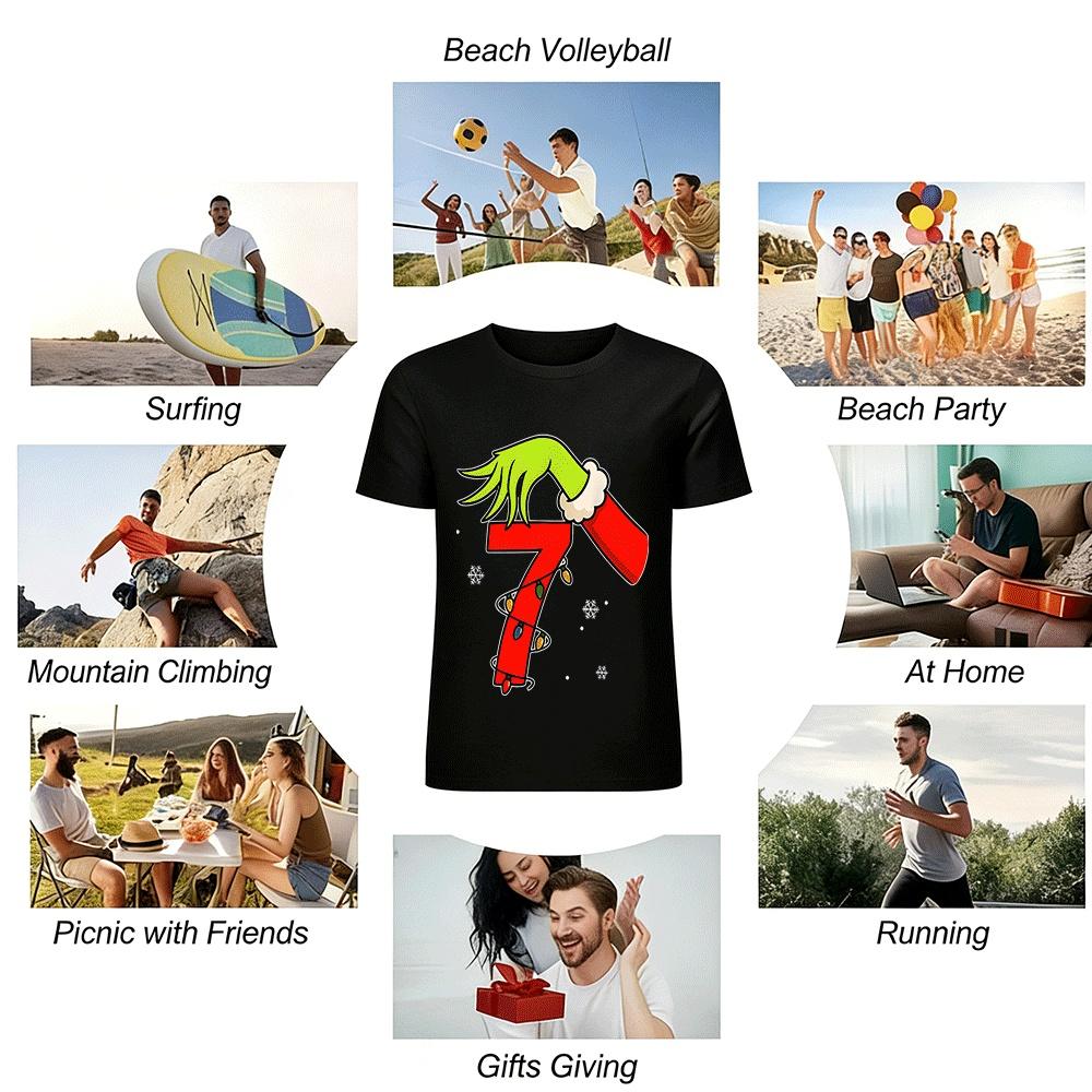 Der Grinch Hand Nummer 7 Weihnachtslicht Druck Feiertags Oberteil Reines Baumwoll T-Shirt