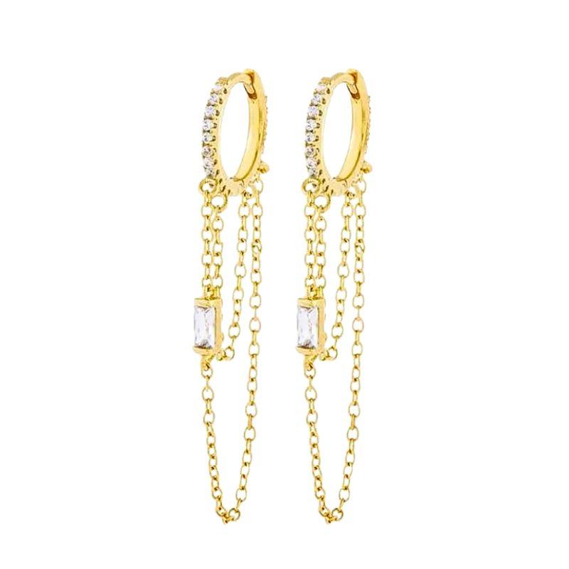 925 Silver Needle Long Chain Stud Earrings For Women Exquisite Zircon Geometric Tassel Pendant Earrings Luxury Jewelry