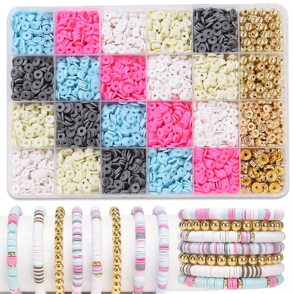 

Набор для браслетов из глиняных бусин с 24 ячейками: Набор бусин 3 мм 23 цветов для изготовления украшений своими руками