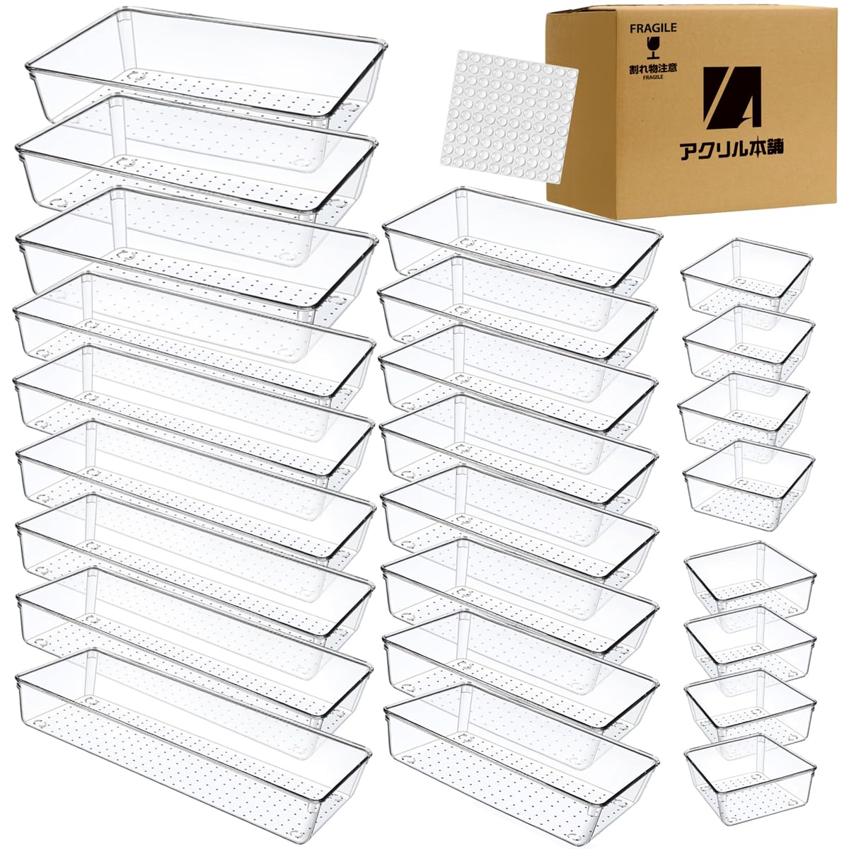 Acrylic Honpo Drawer Divider Small Item Transparent Desk Divider Storage Desktop Cosmetics Clothes Case Organizer Tray, Storage, Tray, Case, Box,