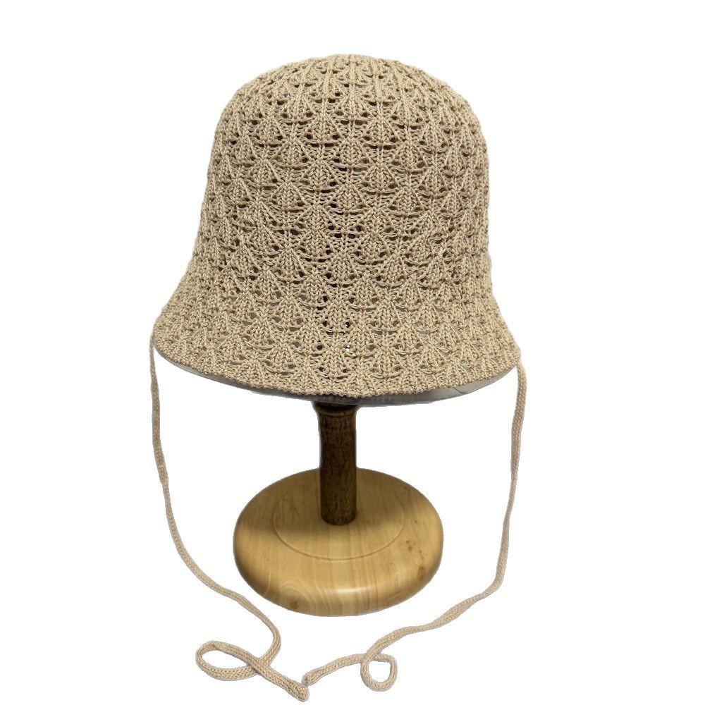 Thin Hollow Breathable Bucket Hat Women's Spring and Summer Face Small Versatile Lace-up Travel Sunshade Bucket Hat