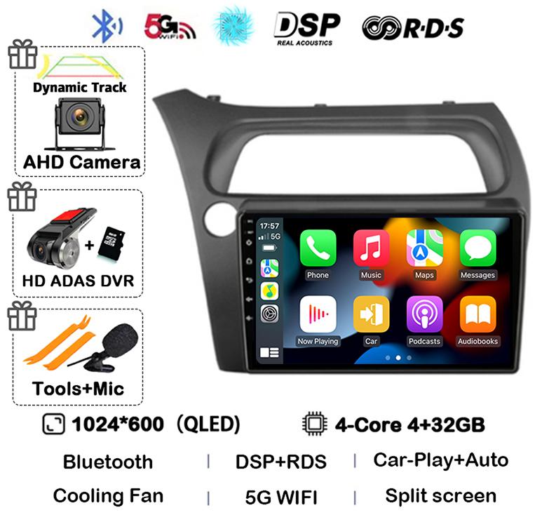 Android 14 WIFI+4G Carplay Car Radio For Honda Civic Hatchback 2006 2007 2008 2009 2010 2011 Multimidia Video Player GPS Stereo