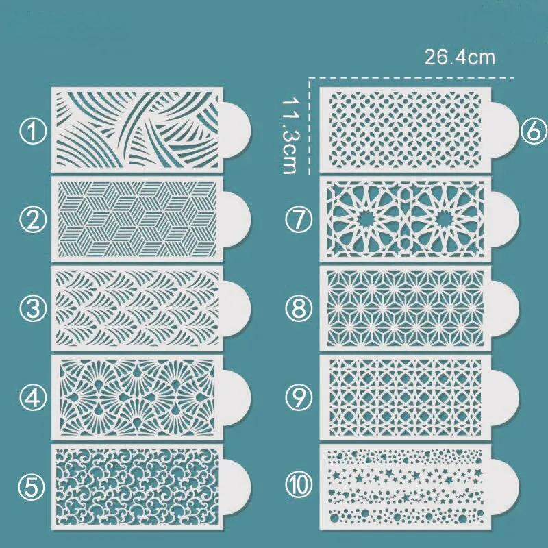 10PCS/set DIY Fondant Stencil Reusable Cake Decorating Stencil Plastic Spray Mold Stencils Cake Drawing Painting Decorating tool