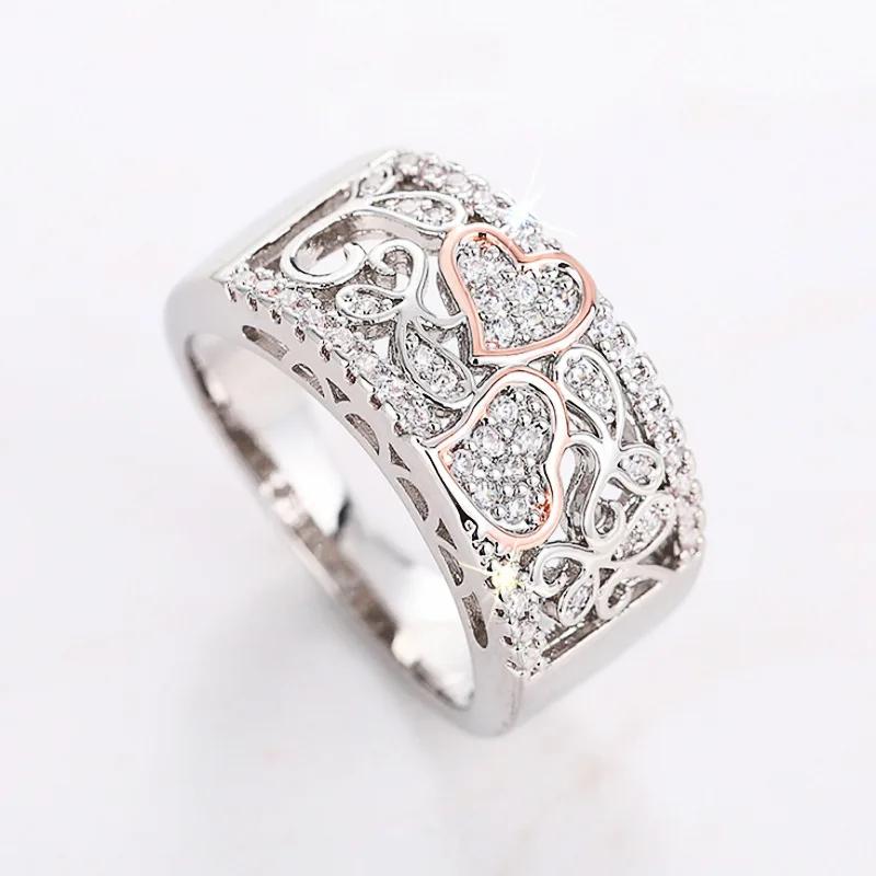 Rose Gold Two-Tone Zircon Pattern Ring For Women Elegant Sweet Fashion Luxury Light Luxury Design For Banquet