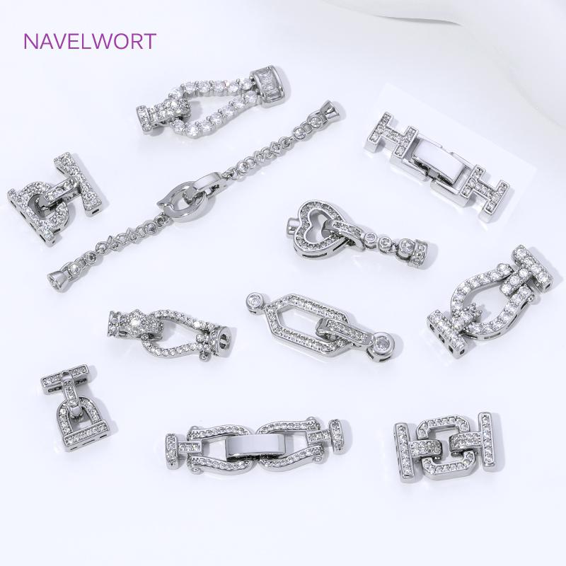 18K Gold Plated Brass Jewelry Clasps For Bracelets Making,With Zircon Connector Clasp,Locks For Jewelry,DIY Necklace Accessories
