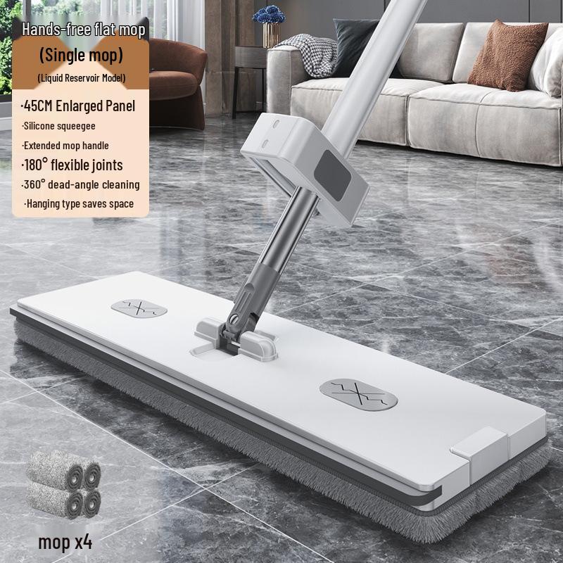 Hands-Free Flat Mop with Enlarged Head & Automatic Dehydration Bucket for Easy One-Wipe Cleaning