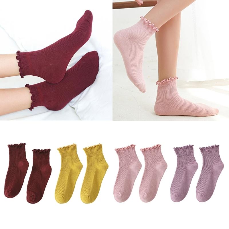 Women's Ruffle Socks,Casual Cotton Bootie Socks Cute Ankle Socks Breathable Sweet Frilly Crew Socks High Ankle Socks