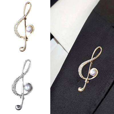 Broche de nota musical de circón, signos musicales simples, broche de perla sintética, alfileres de solapa para hombres y mujeres, accesorios de concierto, regalo, joyería