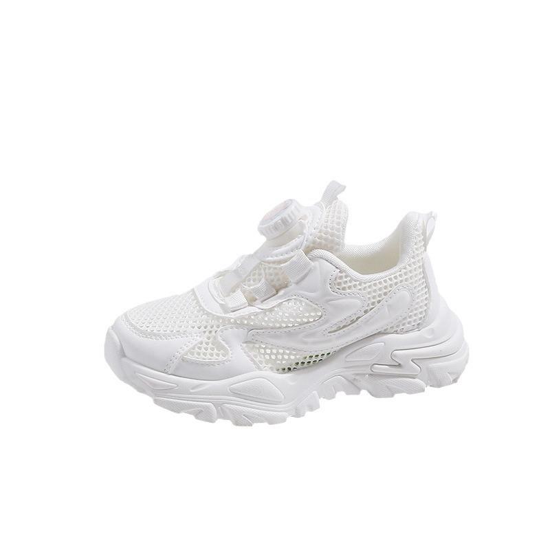 Children's Rotating Buckle Sneakers, New Spring and Autumn Lightweight Running Shoes for Boys, Leather White Shoes