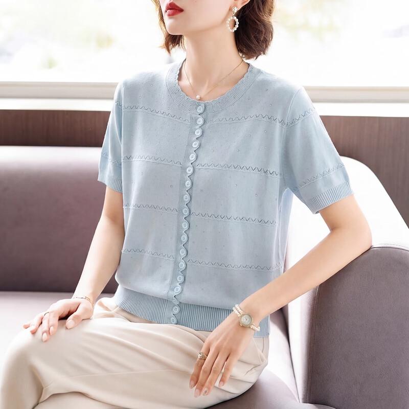 Qianlian Women s Summer Solid Knit T-Shirt 3XL