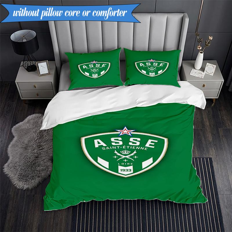3PCS Asse Saint-etienne Crest Bedding Set 2D Printing (Includes 1 Duvet Cover + 2 Pillowcases Coreless), Bedroom decor,Fan gift