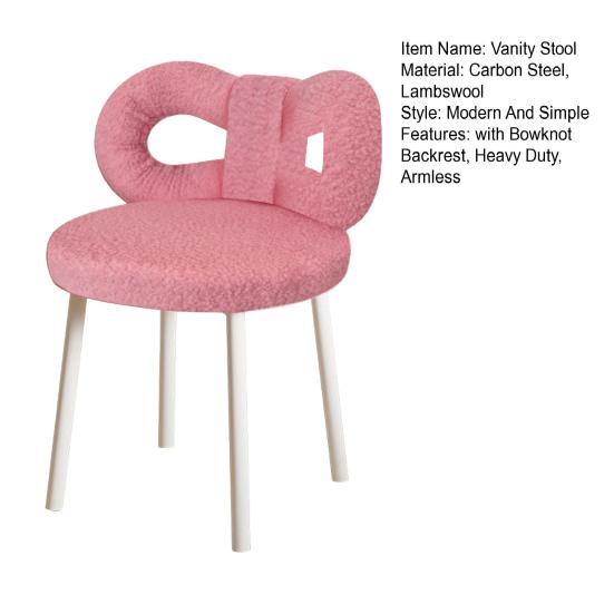 Vanity Stool with Bowknot Backrest Living Room Women Girls Bedroom Makeup Chair Adjustable Foot Pads Armless Dressing Chair Side Table Seat