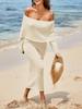 Womens Off Shoulder Mesh Maxi Dress Bell Sleeve Beach Cover Up Dress