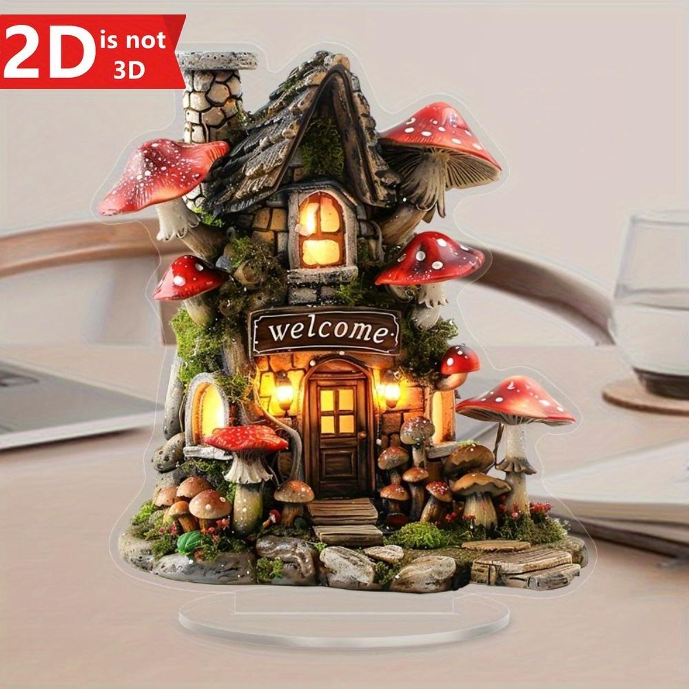 

2D Mushroom House sun catcher with bracket. Ideal for home, office, and Christmas gifting. чистый