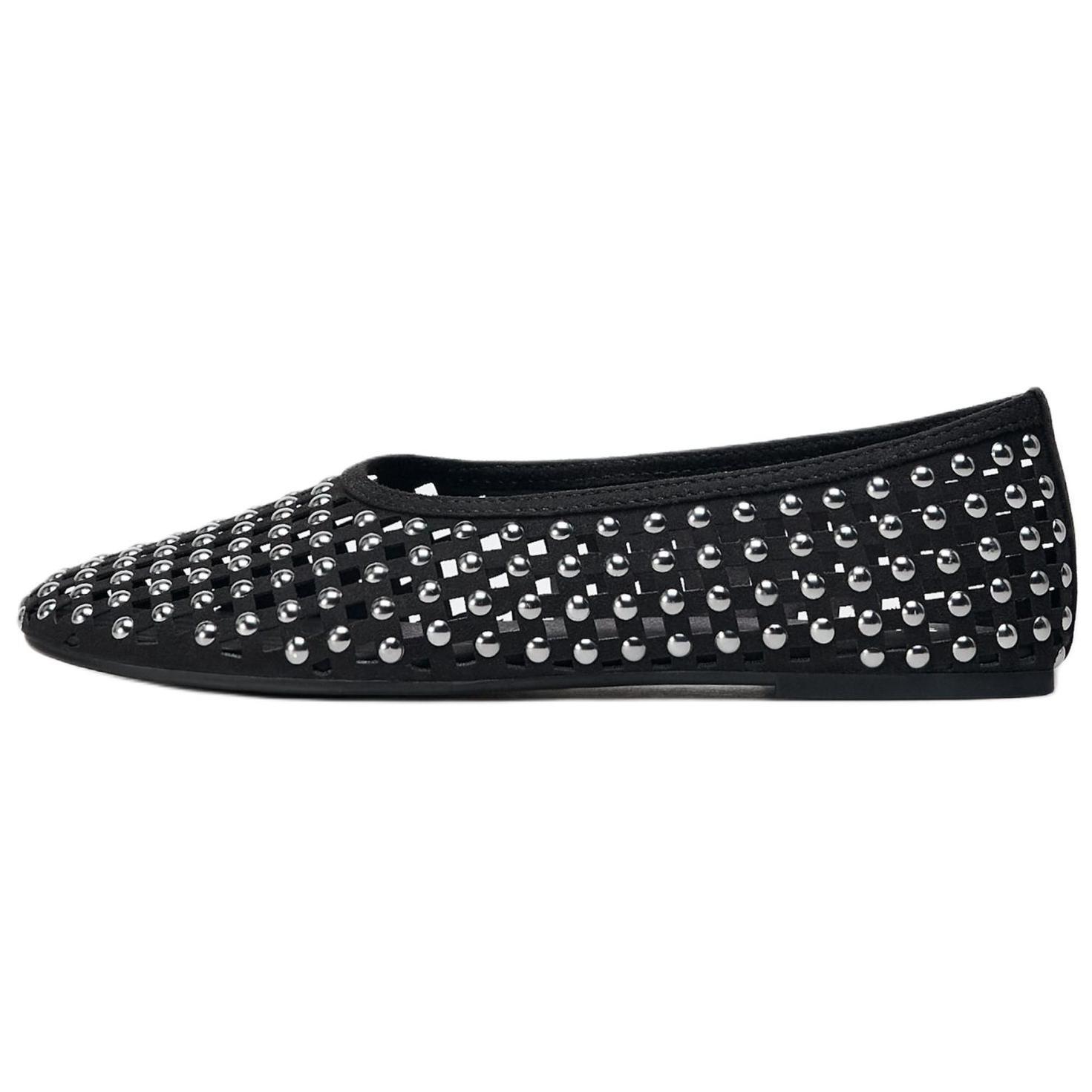 Zara Studded Mesh Pointed Toe Flats Black Women 11531510800 36