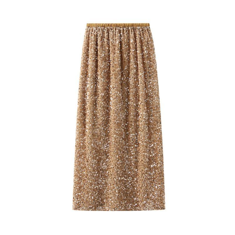 Sequin Elastic Waist Loose Split Skirt Sequin Elastic Waist Loose Skirt