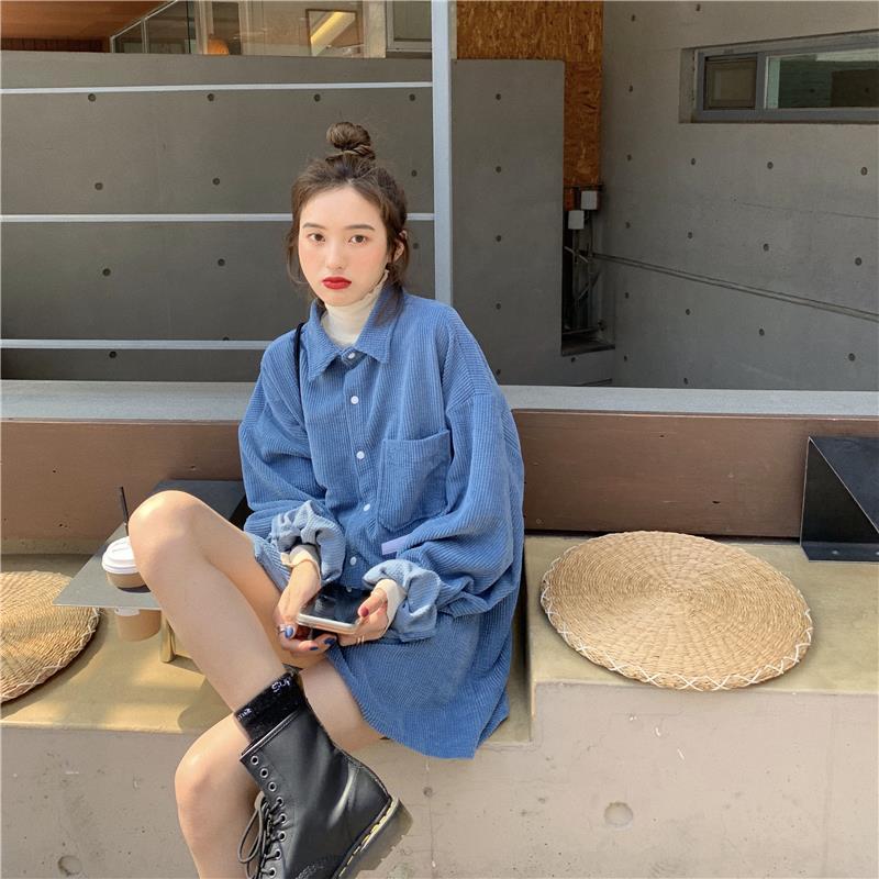 Woman Pocket Decoration Soild Colour Shirts Japanese Retro Loose Long Sleeved Shirt Autumn Women's Versatile Single Breasted Top