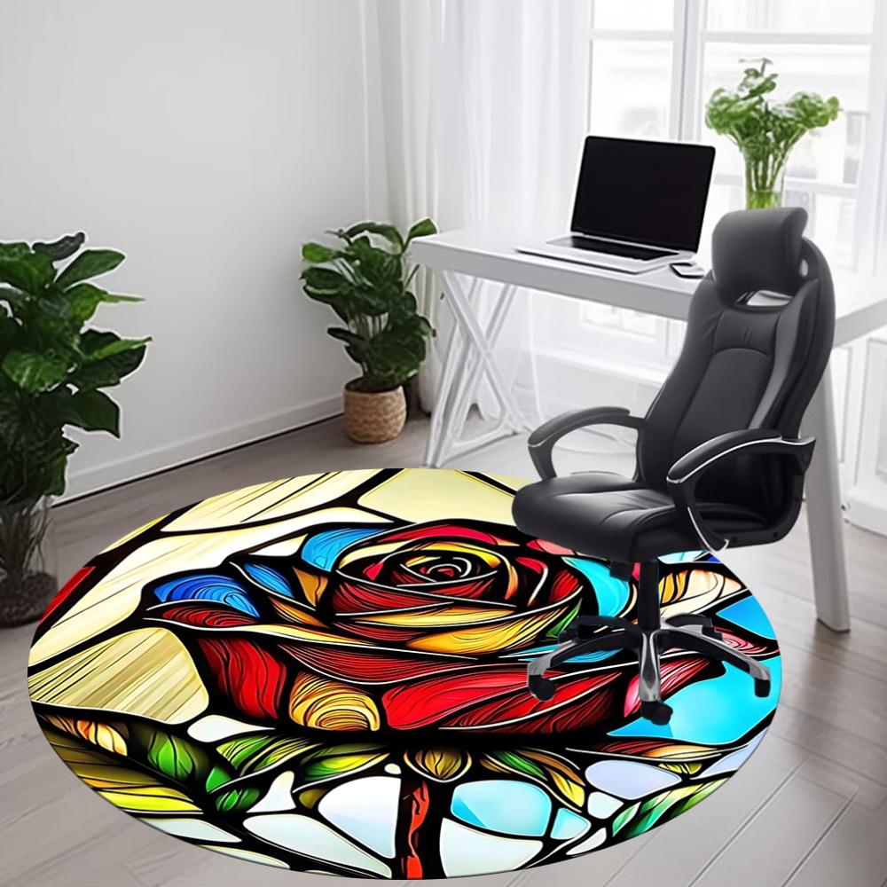 1pc Rose StainedGlass Office Round Area Rug, Under Office Chairs Bedroom Living Room Home Decor, Room Deco