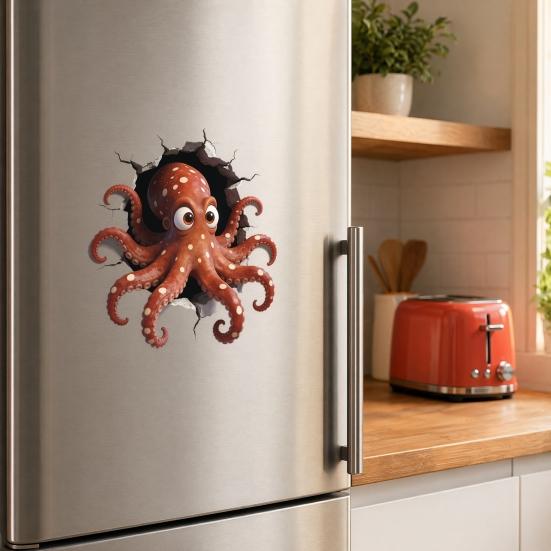 yangyizhi Octopus Toilet Seat Sticker, 3D Water Tank Waterproof PVC Cover Decal, Self-Adhesive Lid Decals for Bathroom