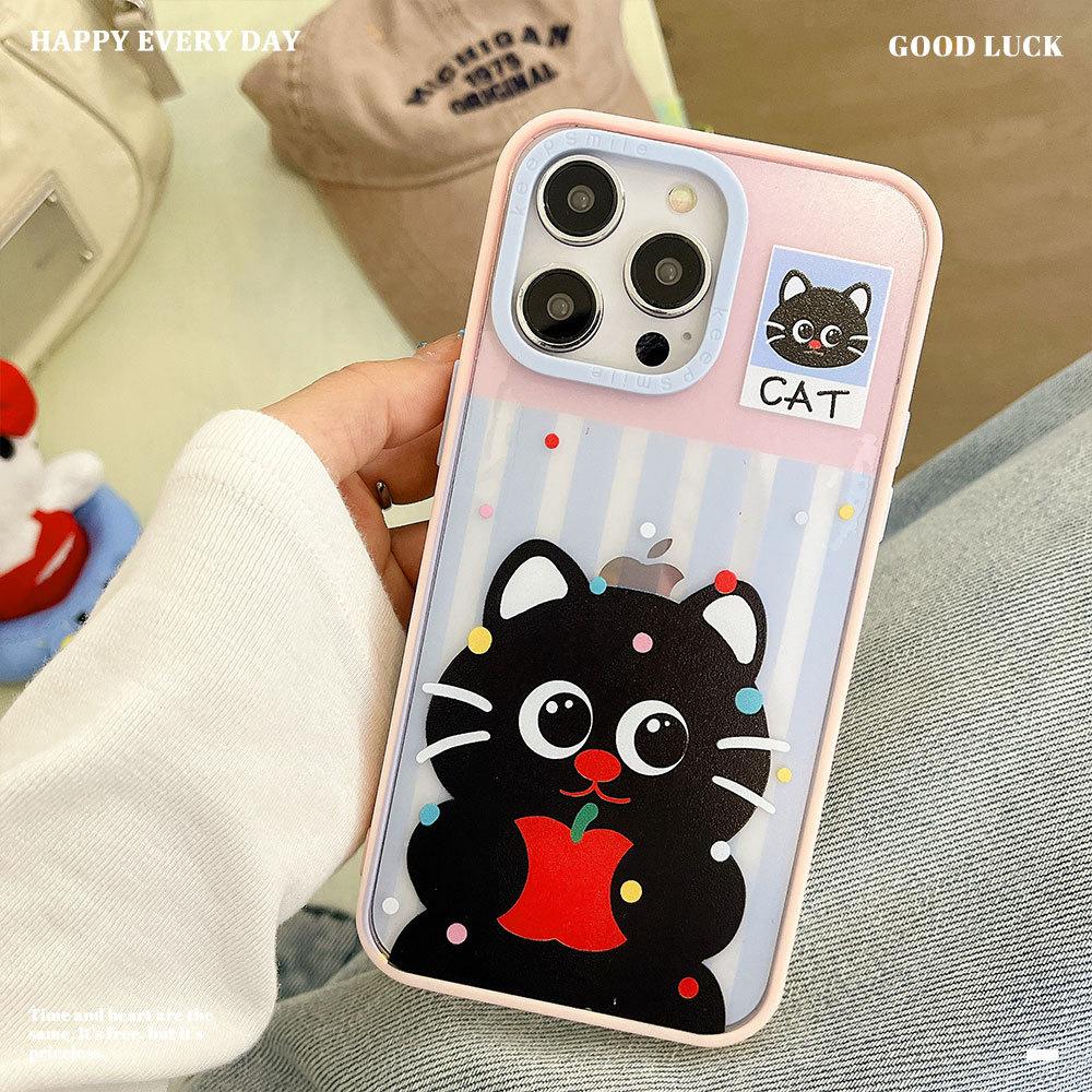 New Kitten Suitable for Apple 16 Acrylic Iphone15 Mobile Phone Case 14pro Anti Fall Large Hole 13 Soft Edge