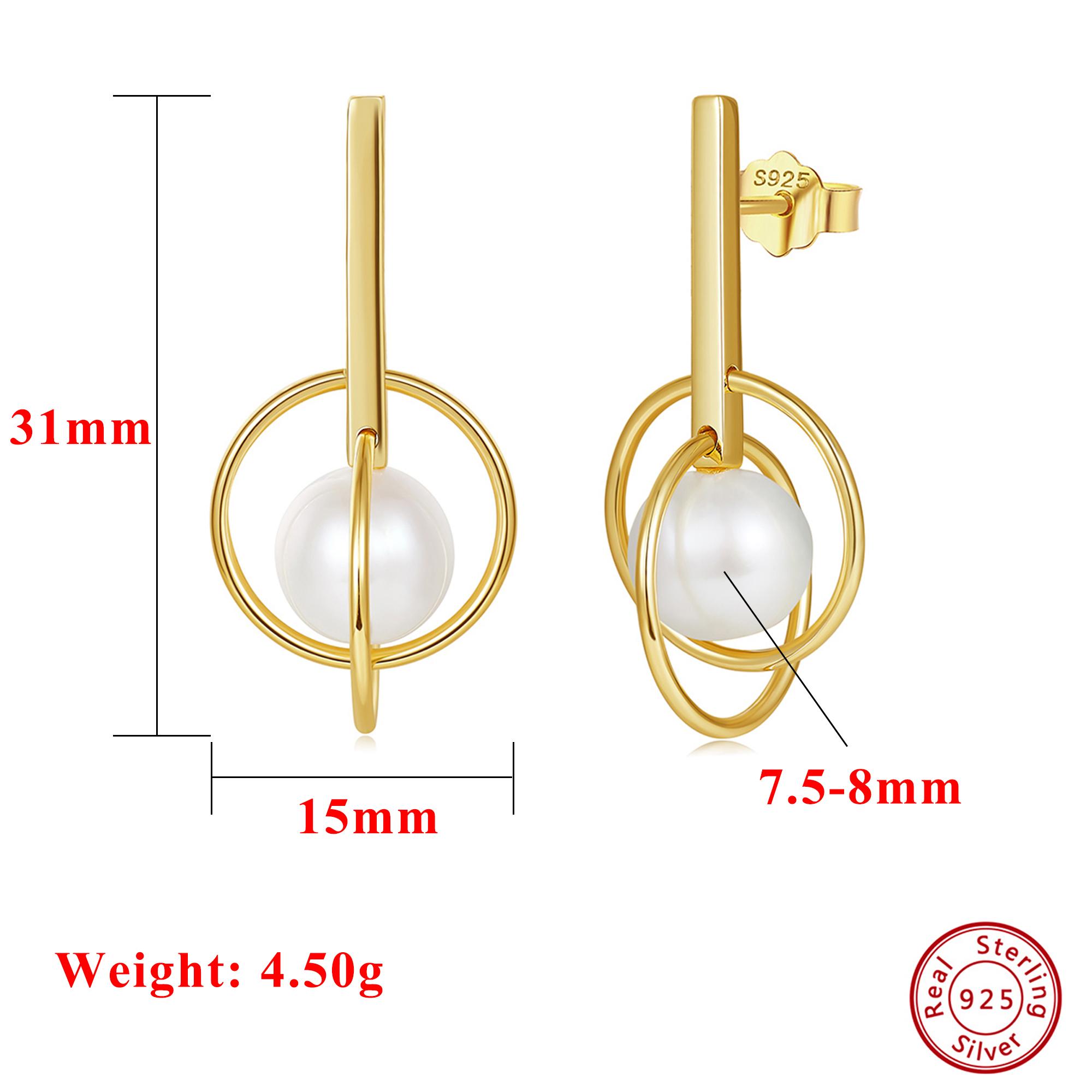 

Effie Queen Genuine 925 Silver 14k Gold Round Shaped Pearl Drop Earrings Natural Jewelry for Women, Men Wedding Party Gift GPE93
