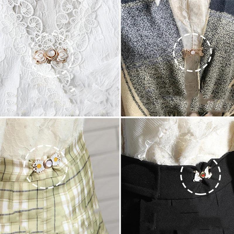 1-4Pairs Women Brooch Set Tighten Waist Button for Women Skirt Pants Jeans Adjustable Waist Clip Metal Pins Clothing Accessories