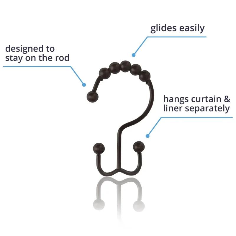 12 Pack Rust Proof Metal Shower Curtain Hooks Double Glide Curtain Rings for Bathroom Shower Rods