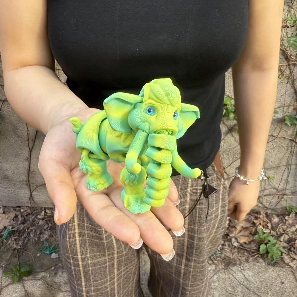 3D Printed Movable Mammoth Elephant Model – Creative Desktop Toy Ornament