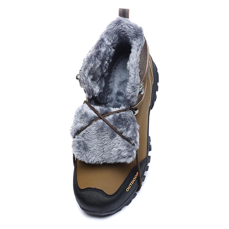 TUINANLE Fashion Winter Warm Plush Fur Snow Boots Lace Up Leather Men Boots Outdoor Cotton Shoes Walking Hiking