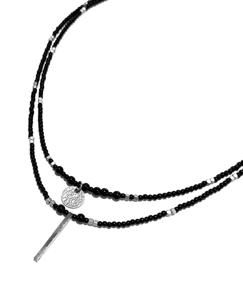Ssy Double Layered Pendant Onyx Stone Necklace