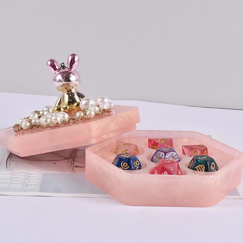 7 Shapes Dices Square Triangle Dices Mold Dices Digital Game Silicone Mould Crystal Epoxy Resin Mold with Storage Box