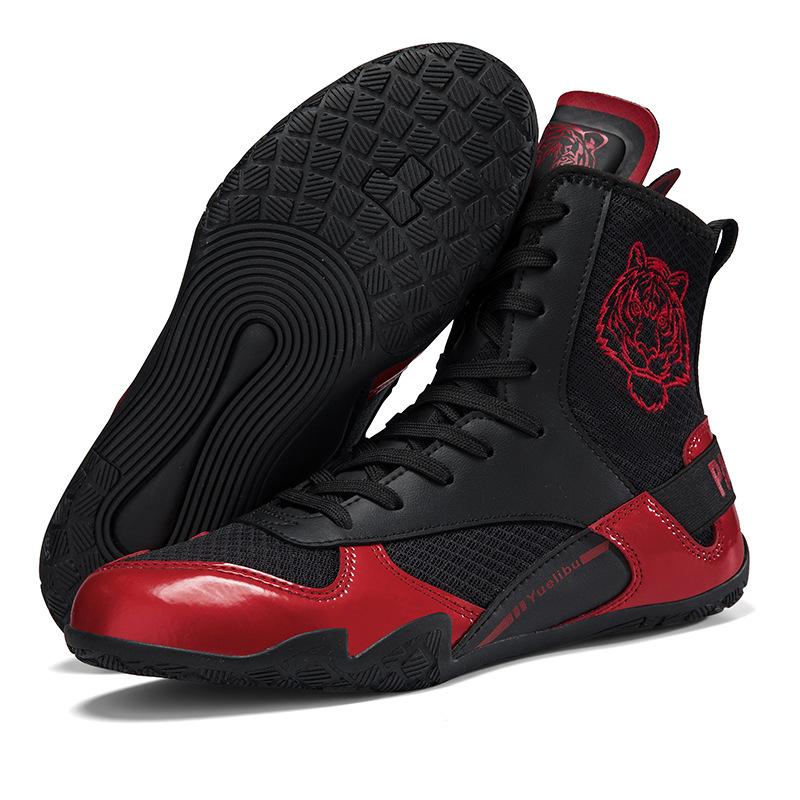 Boxing Shoes Men's Women's Sanda Combat Wrestling Short Boots Long Cowhide Sole Wear-resistant