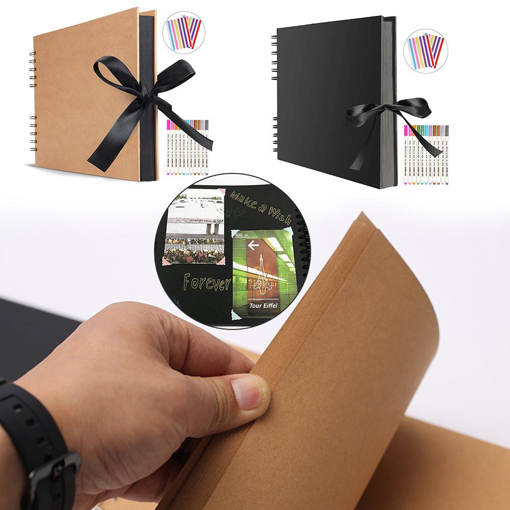 ZK20 80 Schwarze Seiten Erinnerungsbücher DIY Bastel Fotoalben Scrapbook Einband Kraft Album für Hochzeitsjubiläumsgeschenke Erinnerungsbücher