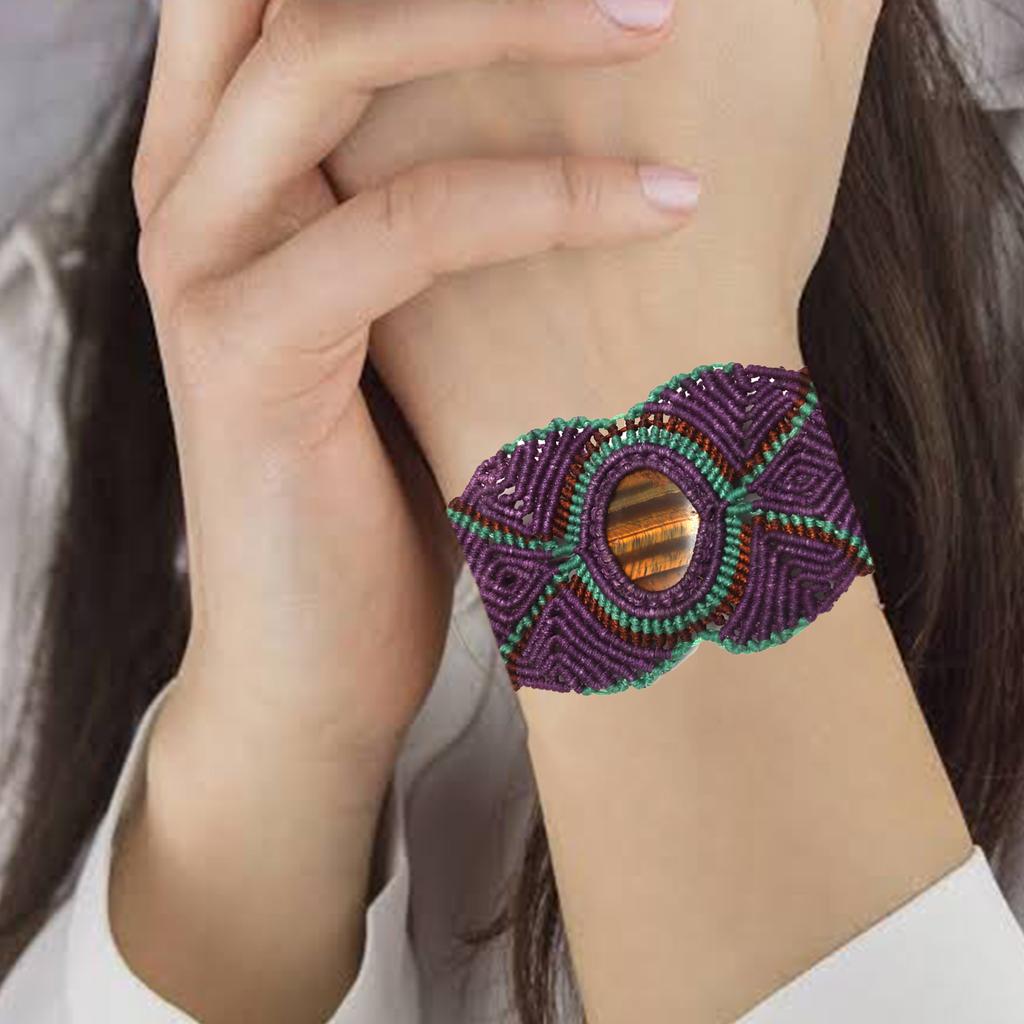 Macrame Thread Jewelry Gemstone Handmade 8-10'''Ad Tiger Eye'S Bracelet Ethnic