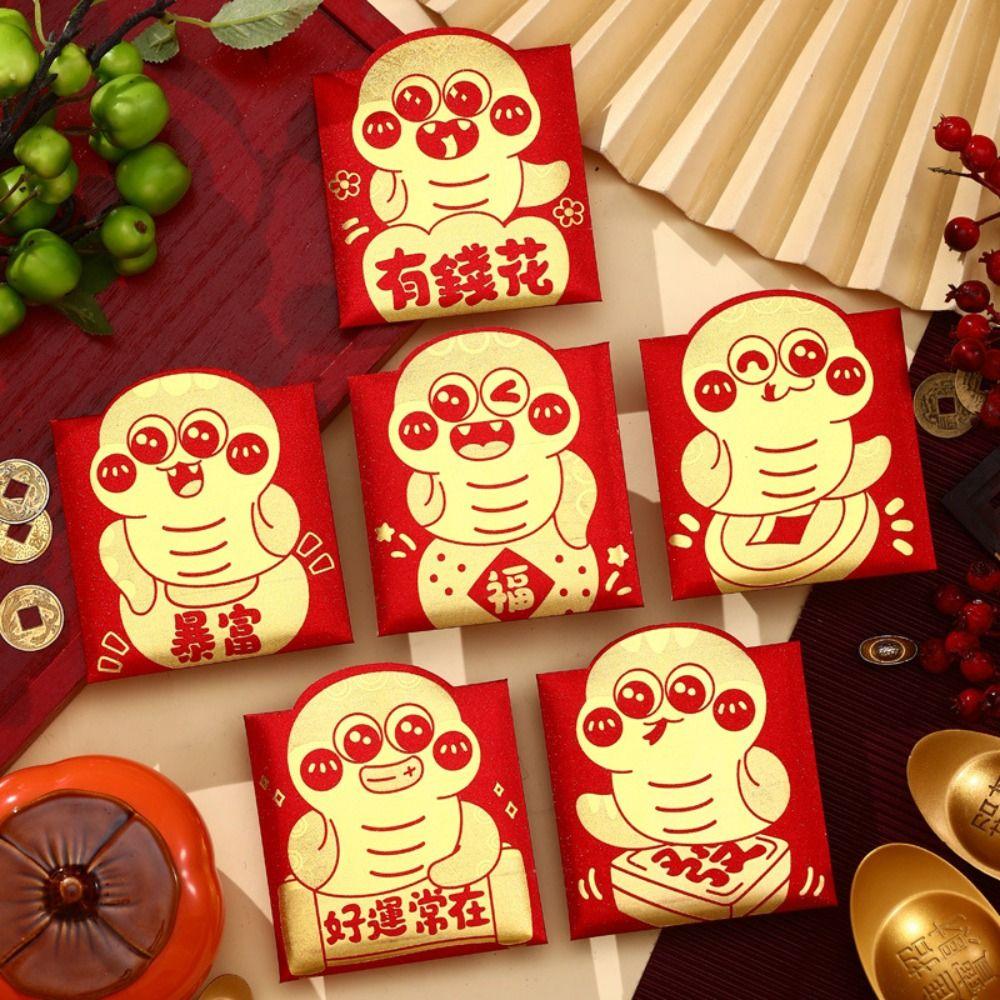 6pcs Paper Red Packet Cartoon Luck Pocket New Year Blessing Red Envelope Bag  New Year